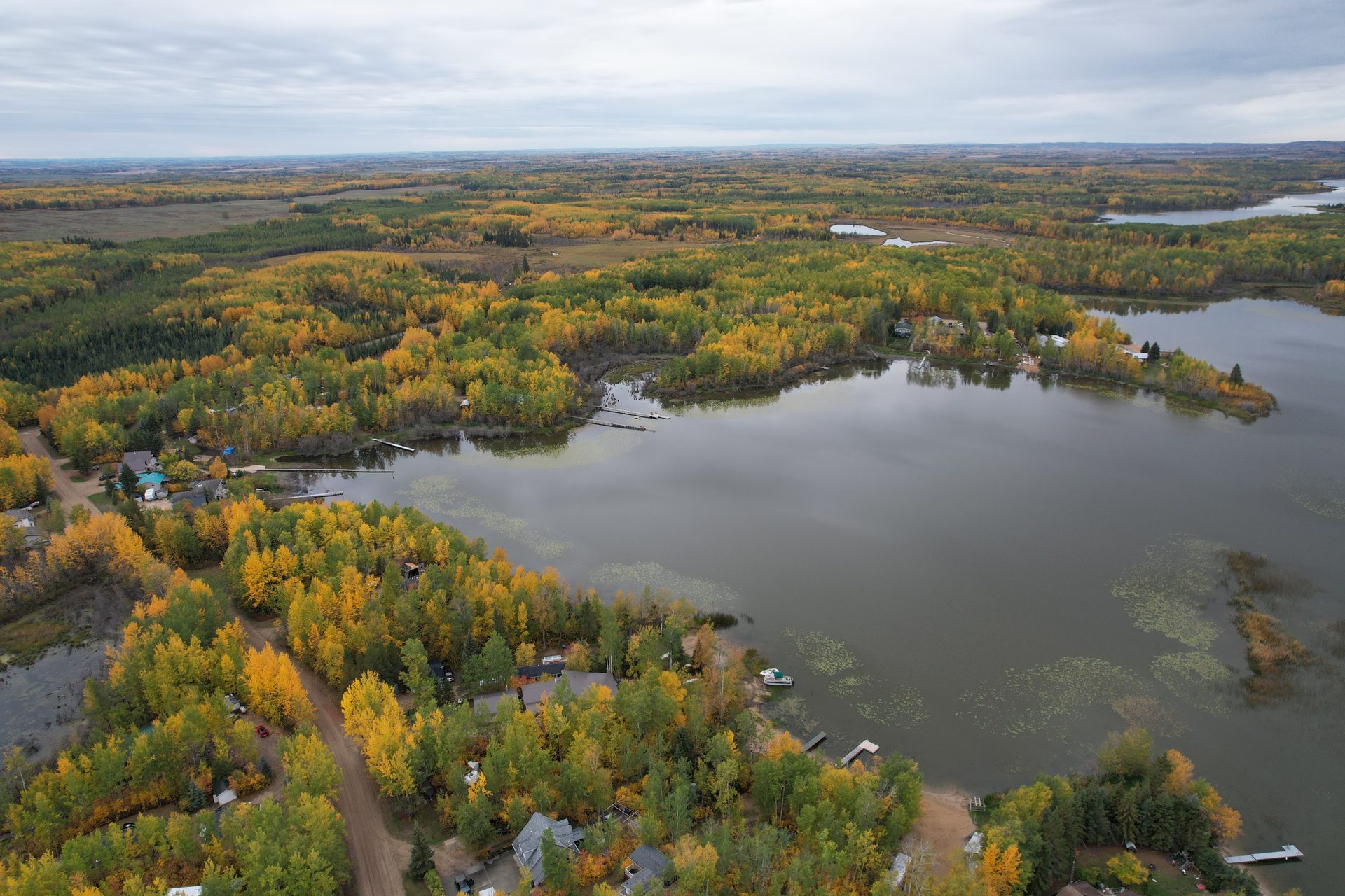 Aerial view of the Lightning Bay lake and shoreline